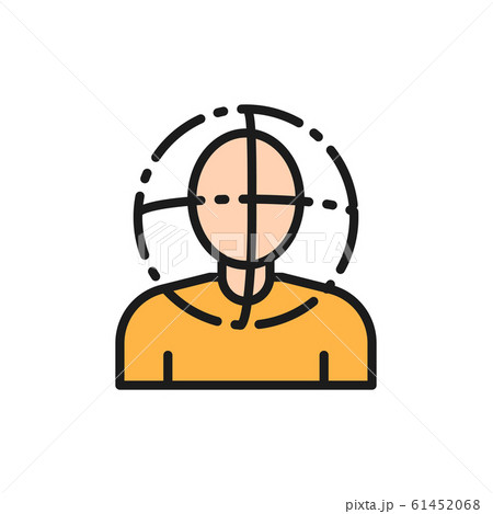 Person scanning, face verification, 360 degrees view flat color line icon. Person scanning, face verification, 360 degrees view flat color line icon. 61452068