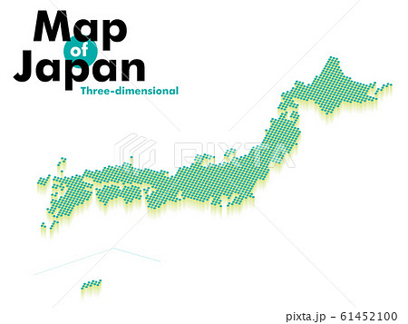 ドットとグラデーションの立体的な日本地図のイラスト｜緑系・ビジネスグラフィック素材 61452100