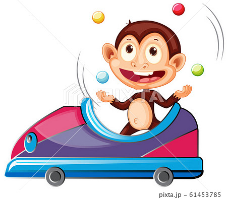Monkey riding and juggling in the toy car 61453785