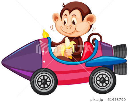 Monkey riding on toy rocket cart Monkey riding on toy rocket cart 61453790