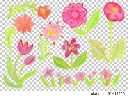 ピンクの花 クレヨンイラストのイラスト素材