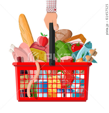 Plastic shopping basket with fresh products. 61457525