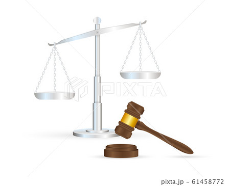 Justice scales and wood judge gavel. Vector 61458772