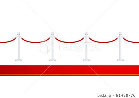 Red carpet with red ropes on golden stanchions. 61458776