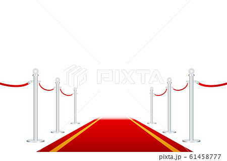 Red carpet with red ropes on golden stanchions. 61458777
