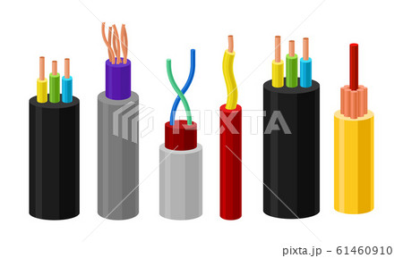 Electric Cables Vector Set. Colorful Electric Wires in Braid Collection Electric Cables Vector Set. Colorful Electric Wires in Braid Collection 61460910