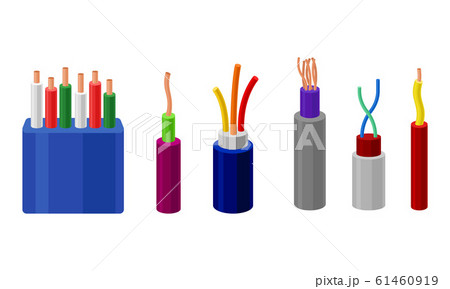 Electric Cables Vector Set. Colorful Electric Wires in Braid Collection Electric Cables Vector Set. Colorful Electric Wires in Braid Collection 61460919