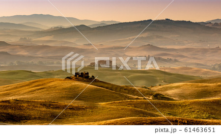 Tuscan Farmland with Villas and Villages at Dawn Tuscan Farmland with Villas and Villages at Dawn 61463651