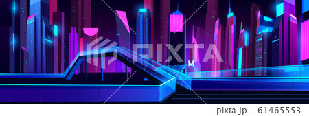 Metro entrance and glass overhead road night city Metro entrance and glass overhead road night city 61465553