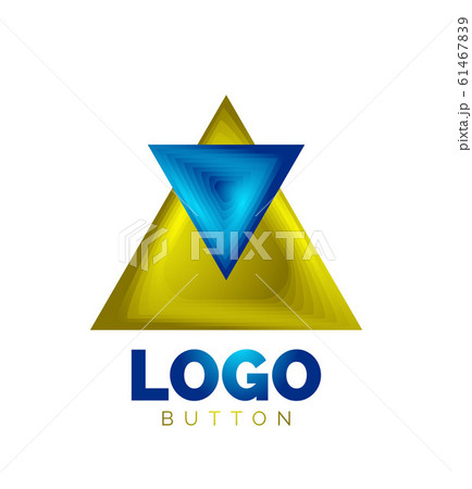 Triangle icon geometric logo template. Minimal geometrical design, 3d geometric bold symbol in relief style with color blend steps effect. Vector Illustration For Button, Banner, Background Triangle icon geometric logo template. Minimal geometrical design, 3d geometric bold symbol in relief style with color blend steps effect. Vector Illustration For Button, Banner, Background 61467839