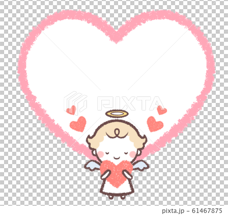 天使中央ハート線画フレームのイラスト素材 天使中央ハート線画フレームのイラスト素材