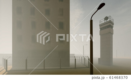 old prison in the fog 3d rendering 61468370
