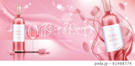 Rose wine bottle and glass mockup promo banner Rose wine bottle and glass mockup promo banner 61468774