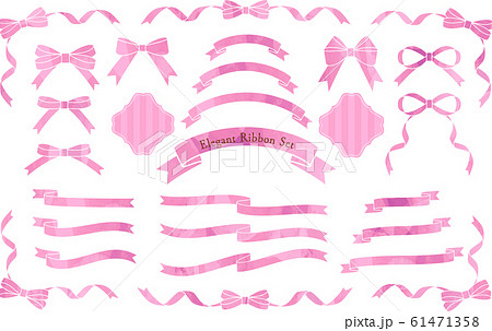 リボン 切り絵風 ピンク セットのイラスト素材