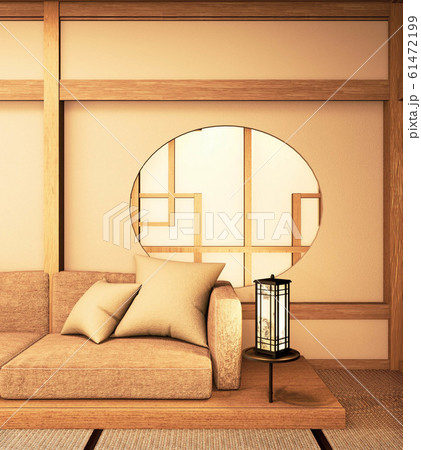 Chinese interior with circle window wooden design 61472199