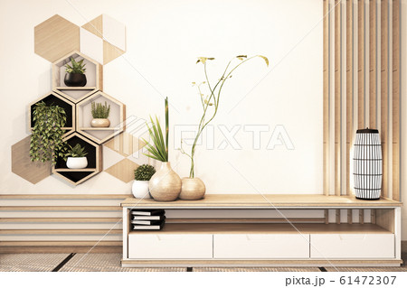 Hexagon Shelf and tiles on wall and cabinet wooden Hexagon Shelf and tiles on wall and cabinet wooden 61472307