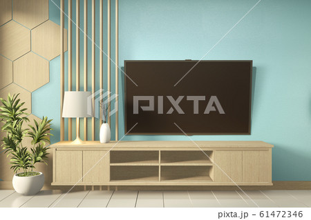Tv shelf in mint room modern tropical style - 61472346