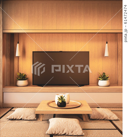 Tv on empty wall background and wall wooden 61472474