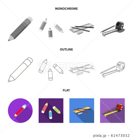 Isolated object of pencil and sharpen symbol. Set of pencil and color stock symbol for web. 61473032