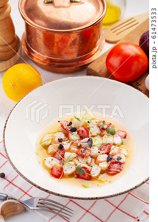 Delicious shrimp ceviche with strawberries, spices 61473533
