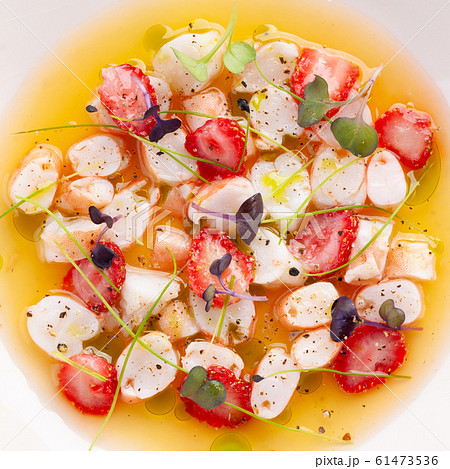 Delicious shrimp ceviche with strawberries, spices 61473536