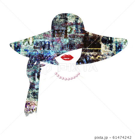 Watercolour beautiful woman with red lips, pearl 61474242