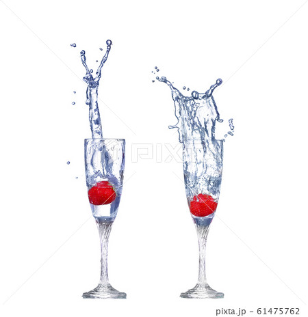collage  Strawberry splash in a cocktail glass on 61475762