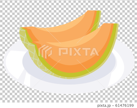 お皿にのった2きれのオレンジ色の果肉のメロン お皿にのった2きれのオレンジ色の果肉のメロン 61476199