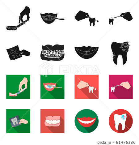 Vector illustration of tooth and happy icon. Set of tooth and whitening stock vector illustration. 61476336