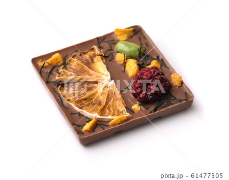 Craft chocolate bar with dry orange and blackberry 61477305