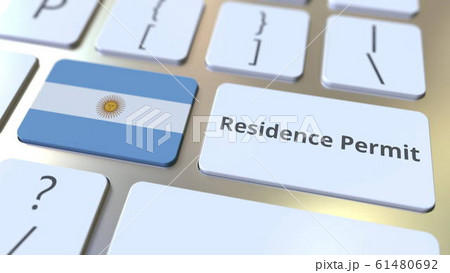 Residence Permit text and flag of Argentina on the buttons on the computer keyboard. Immigration related conceptual 3D rendering Residence Permit text and flag of Argentina on the buttons on the computer keyboard. Immigration related conceptual 3D rendering 61480692