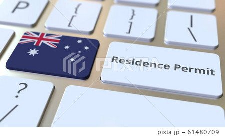 Residence Permit text and flag of Australia on the buttons on the computer keyboard. Immigration related conceptual 3D rendering Residence Permit text and flag of Australia on the buttons on the computer keyboard. Immigration related conceptual 3D rendering 61480709