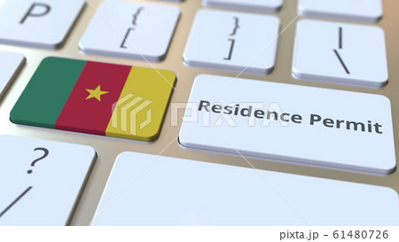 Residence Permit text and flag of Cameroon on the buttons on the computer keyboard. Immigration related conceptual 3D rendering Residence Permit text and flag of Cameroon on the buttons on the computer keyboard. Immigration related conceptual 3D rendering 61480726