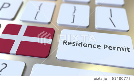 Residence Permit text and flag of Denmark on the buttons on the computer keyboard. Immigration related conceptual 3D rendering Residence Permit text and flag of Denmark on the buttons on the computer keyboard. Immigration related conceptual 3D rendering 61480772