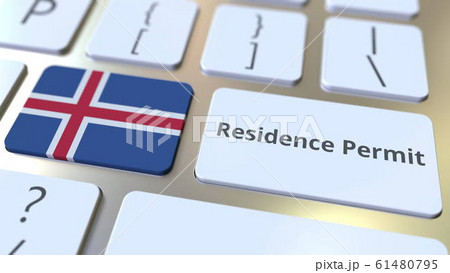 Residence Permit text and flag of Iceland on the buttons on the computer keyboard. Immigration related conceptual 3D rendering Residence Permit text and flag of Iceland on the buttons on the computer keyboard. Immigration related conceptual 3D rendering 61480795