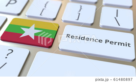 Residence Permit text and flag of Myanmar on the buttons on the computer keyboard. Immigration related conceptual 3D rendering Residence Permit text and flag of Myanmar on the buttons on the computer keyboard. Immigration related conceptual 3D rendering 61480897
