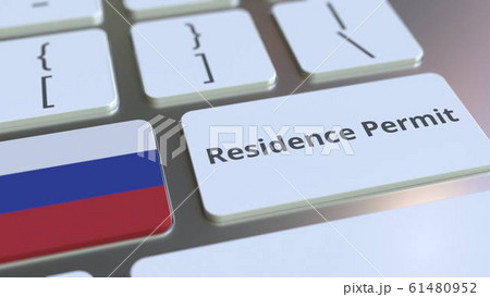 Residence Permit text and flag of Russia on the buttons on the computer keyboard. Immigration related conceptual 3D rendering Residence Permit text and flag of Russia on the buttons on the computer keyboard. Immigration related conceptual 3D rendering 61480952