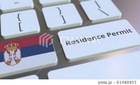 Residence Permit text and flag of Serbia on the buttons on the computer keyboard. Immigration related conceptual 3D rendering Residence Permit text and flag of Serbia on the buttons on the computer keyboard. Immigration related conceptual 3D rendering 61480955