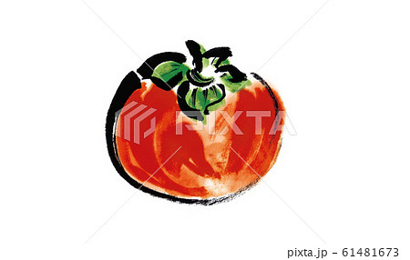 果物 墨絵 手書き カキ かき 柿 筆書き 秋 秋の果物 秋の風物詩 柿の実 フルーツ 実 イラストのイラスト素材