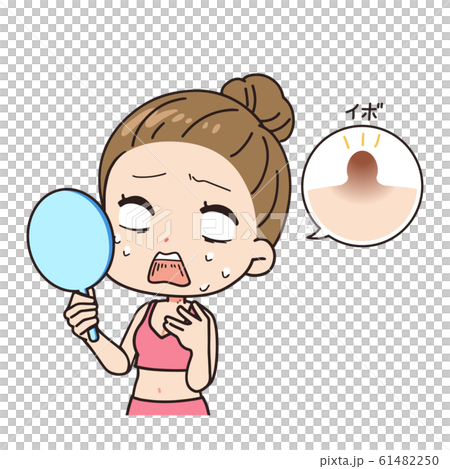 Oblique illustration of a woman shocked by wart Upper body 61482250