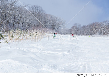 ゲレンデ脇の新雪を滑る男性 ゲレンデ脇の新雪を滑る男性 61484593