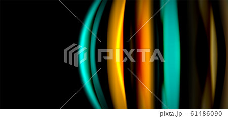 Abstract silk smooth lines on black, multicolored liquid fluid rainbow style waves on black 61486090