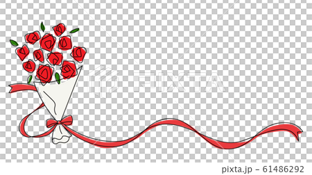 リボンとバラの花束 手描きの線画のイラスト素材