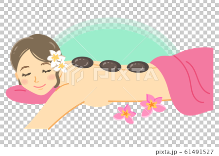 Woman undergoing hot stone treatment (prone) Woman undergoing hot stone treatment (prone) 61491527
