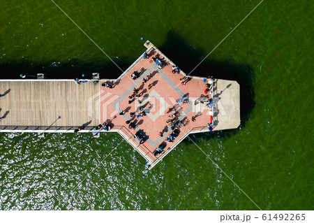 Aerial top down view on pier in Brzezno, Gdansk. 61492265