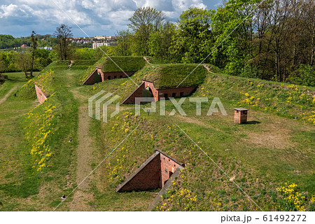 Bunkers covered with ground and grass, dugouts 61492272