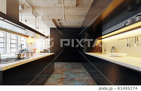 modern loft kitchen interior 61493274