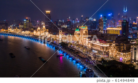Aerial view Shanghai at night  The Bund, The Bund 61494849