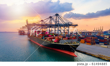Aerial view container ship carrying container in Aerial view container ship carrying container in 61494885