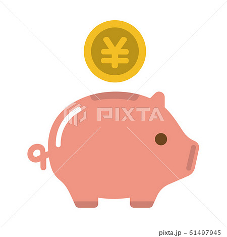 豚の貯金箱 貯蓄 節約 収入 カラーアイコン 日本円 のイラスト素材